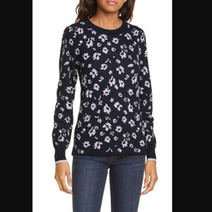 Rebecca Taylor Navy and Light Purple Floral Knit Sweater Jumper Large Merino